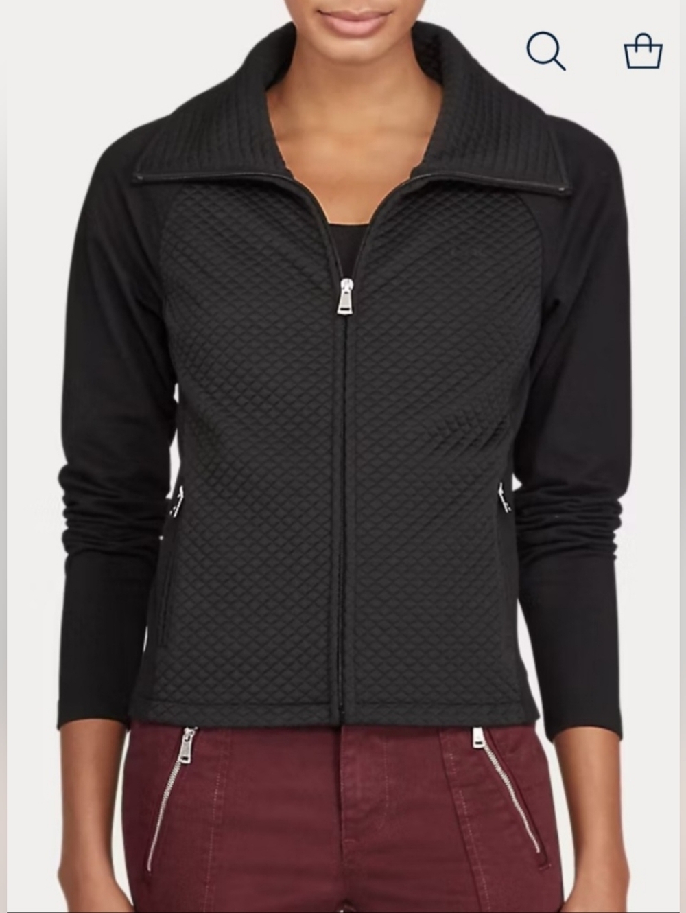 Ralph Lauren Funnelneck Black Quilted Zip-Front Bomber Jacket Large